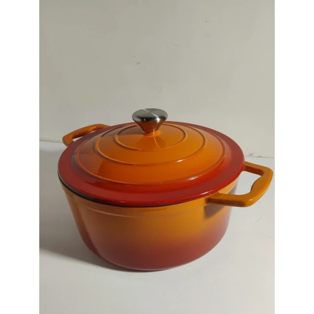 Chef Power 4.5QT Orange Flamed Enameled Cast Iron Dutch Oven with Lid New